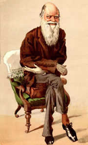 Sept. 30, 1871 caricature of Charles Darwin 
for Vanity Fair by Carlo Pellegrini 
under the pseudonym 'Ape'